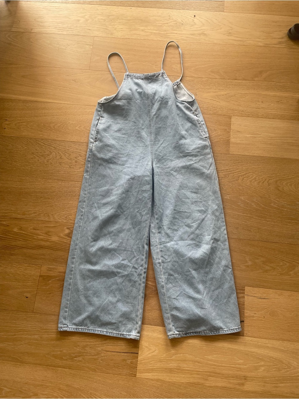 Light Blue Denim Wide-Leg Strappy Jumpsuit